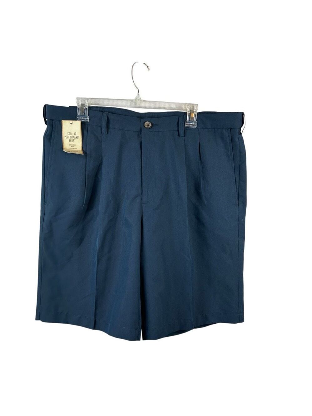 Haggar Cool 18 Oxford Pleat Navy Performance Shorts, 38W, NWT